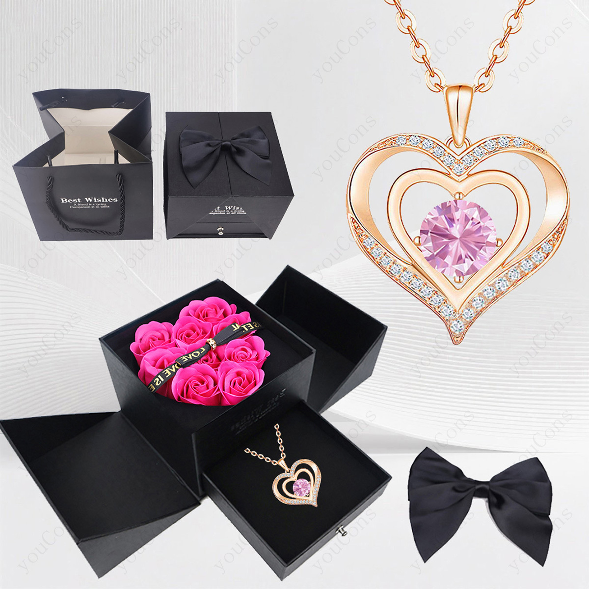 Women's Pink Synthetic Zirconia Birthstone Necklace Gift Box